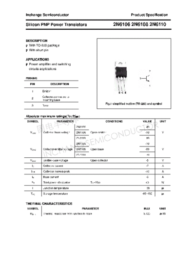 Inchange Semiconductor 2n6106 2n6108 2n6110  . Electronic Components Datasheets Active components Transistors Inchange Semiconductor 2n6106_2n6108_2n6110.pdf