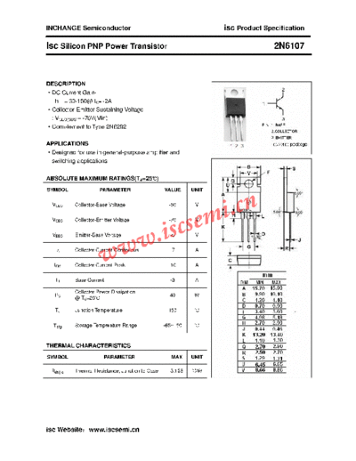 Inchange Semiconductor 2n6107  . Electronic Components Datasheets Active components Transistors Inchange Semiconductor 2n6107.pdf
