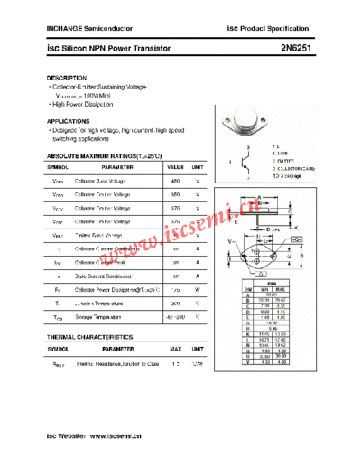 Inchange Semiconductor 2n6251  . Electronic Components Datasheets Active components Transistors Inchange Semiconductor 2n6251.pdf