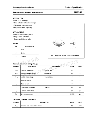 Inchange Semiconductor 2n6253  . Electronic Components Datasheets Active components Transistors Inchange Semiconductor 2n6253.pdf