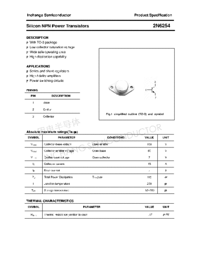 Inchange Semiconductor 2n6254  . Electronic Components Datasheets Active components Transistors Inchange Semiconductor 2n6254.pdf