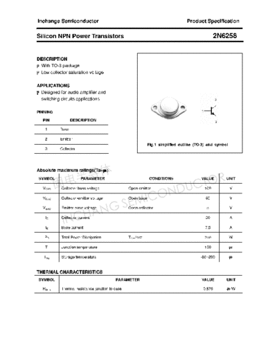 . Electronic Components Datasheets 2n6258  . Electronic Components Datasheets Active components Transistors Inchange Semiconductor 2n6258.pdf