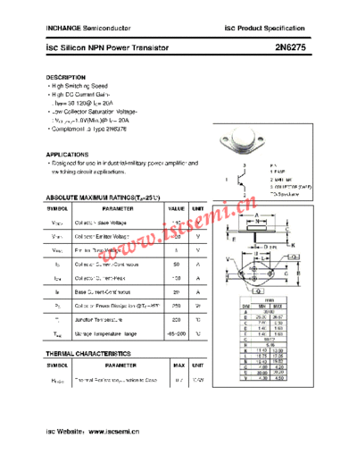 Inchange Semiconductor 2n6275  . Electronic Components Datasheets Active components Transistors Inchange Semiconductor 2n6275.pdf