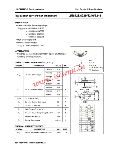 Inchange Semiconductor 2n6338 6339 6340 6341  . Electronic Components Datasheets Active components Transistors Inchange Semiconductor 2n6338_6339_6340_6341.pdf