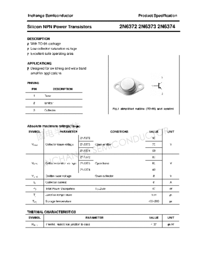Inchange Semiconductor 2n6372 2n6373 2n6374  . Electronic Components Datasheets Active components Transistors Inchange Semiconductor 2n6372_2n6373_2n6374.pdf