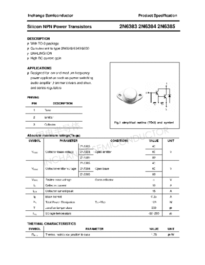 Inchange Semiconductor 2n6383 2n6384 2n6385  . Electronic Components Datasheets Active components Transistors Inchange Semiconductor 2n6383_2n6384_2n6385.pdf