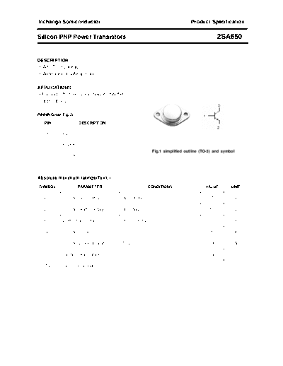 . Electronic Components Datasheets 2sa650  . Electronic Components Datasheets Active components Transistors Inchange Semiconductor 2sa650.pdf