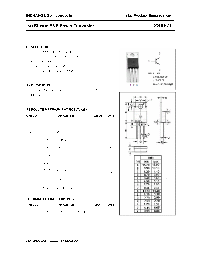 Inchange Semiconductor 2sa671  . Electronic Components Datasheets Active components Transistors Inchange Semiconductor 2sa671.pdf