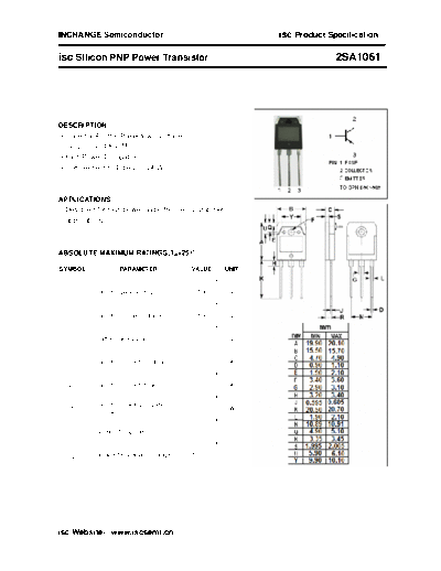 Inchange Semiconductor 2sa1061  . Electronic Components Datasheets Active components Transistors Inchange Semiconductor 2sa1061.pdf