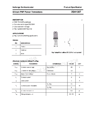 Inchange Semiconductor 2sa1307  . Electronic Components Datasheets Active components Transistors Inchange Semiconductor 2sa1307.pdf