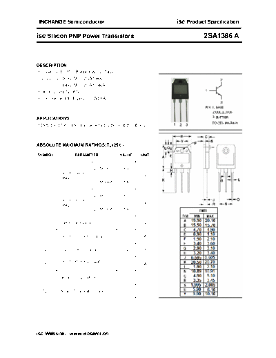 Inchange Semiconductor 2sa1386 a  . Electronic Components Datasheets Active components Transistors Inchange Semiconductor 2sa1386_a.pdf