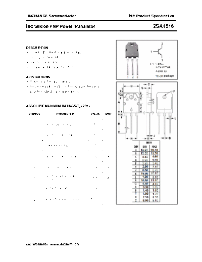 Inchange Semiconductor 2sa1516  . Electronic Components Datasheets Active components Transistors Inchange Semiconductor 2sa1516.pdf