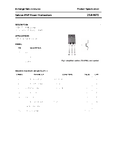 Inchange Semiconductor 2sa1670  . Electronic Components Datasheets Active components Transistors Inchange Semiconductor 2sa1670.pdf