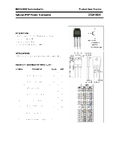Inchange Semiconductor 2sa1694  . Electronic Components Datasheets Active components Transistors Inchange Semiconductor 2sa1694.pdf