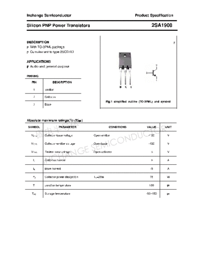 Inchange Semiconductor 2sa1908  . Electronic Components Datasheets Active components Transistors Inchange Semiconductor 2sa1908.pdf