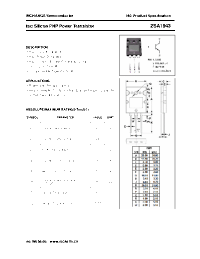 Inchange Semiconductor 2sa1943  . Electronic Components Datasheets Active components Transistors Inchange Semiconductor 2sa1943.pdf