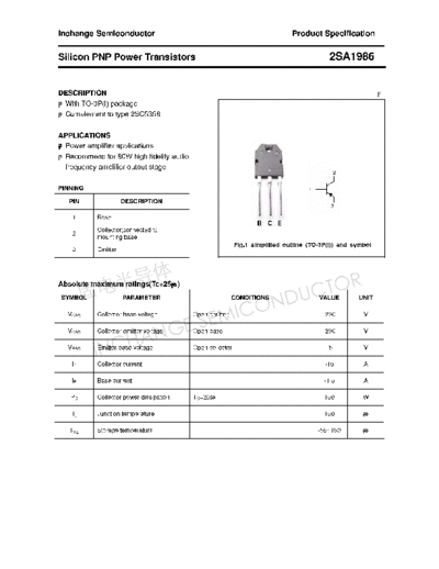 Inchange Semiconductor 2sa1986  . Electronic Components Datasheets Active components Transistors Inchange Semiconductor 2sa1986.pdf