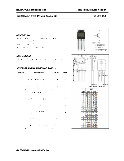 Inchange Semiconductor 2sa2151  . Electronic Components Datasheets Active components Transistors Inchange Semiconductor 2sa2151.pdf