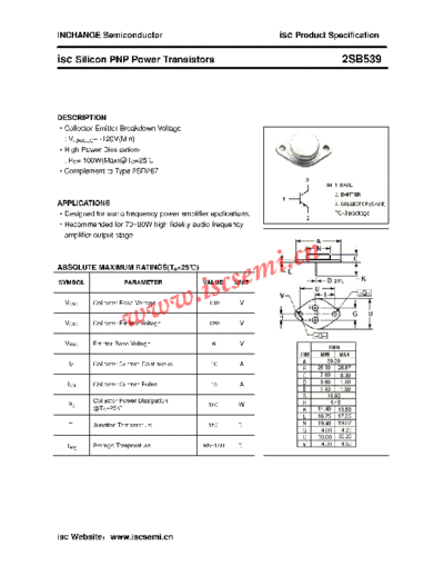 Inchange Semiconductor 2sb539  . Electronic Components Datasheets Active components Transistors Inchange Semiconductor 2sb539.pdf