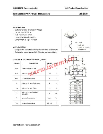 Inchange Semiconductor 2sb541  . Electronic Components Datasheets Active components Transistors Inchange Semiconductor 2sb541.pdf