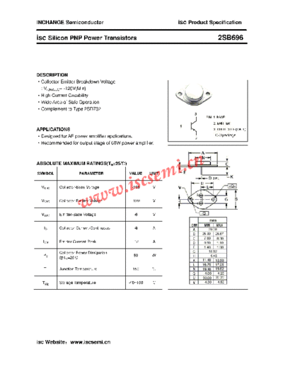 Inchange Semiconductor 2sb696  . Electronic Components Datasheets Active components Transistors Inchange Semiconductor 2sb696.pdf