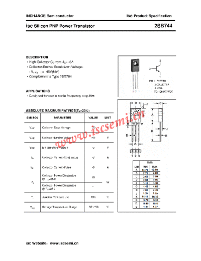 Inchange Semiconductor 2sb744  . Electronic Components Datasheets Active components Transistors Inchange Semiconductor 2sb744.pdf