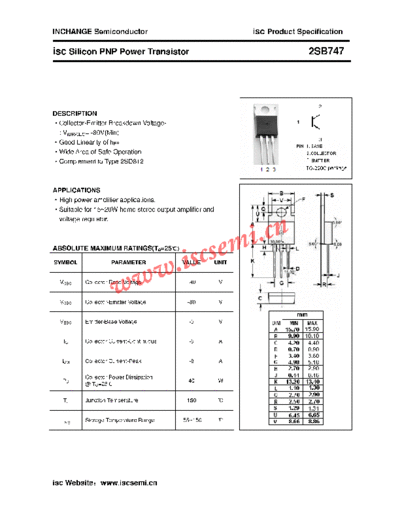 Inchange Semiconductor 2sb747  . Electronic Components Datasheets Active components Transistors Inchange Semiconductor 2sb747.pdf