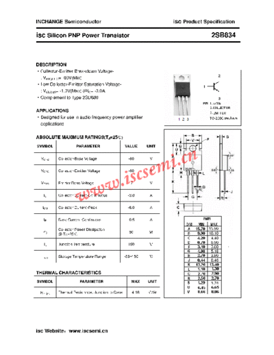 Inchange Semiconductor 2sb834  . Electronic Components Datasheets Active components Transistors Inchange Semiconductor 2sb834.pdf