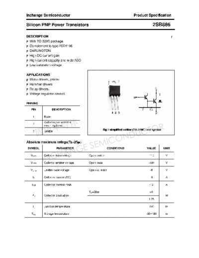 Inchange Semiconductor 2sb886  . Electronic Components Datasheets Active components Transistors Inchange Semiconductor 2sb886.pdf
