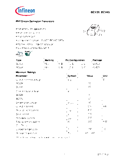 Infineon bcv26 bcv46  . Electronic Components Datasheets Active components Transistors Infineon bcv26_bcv46.pdf