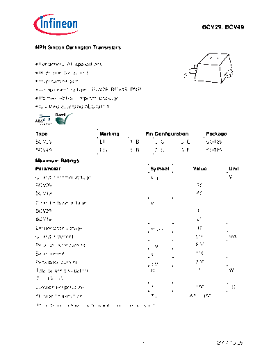 Infineon bcv29 bcv49  . Electronic Components Datasheets Active components Transistors Infineon bcv29_bcv49.pdf