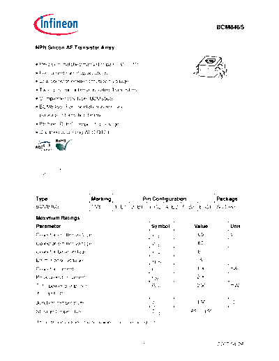 Infineon bcm846s  . Electronic Components Datasheets Active components Transistors Infineon bcm846s.pdf