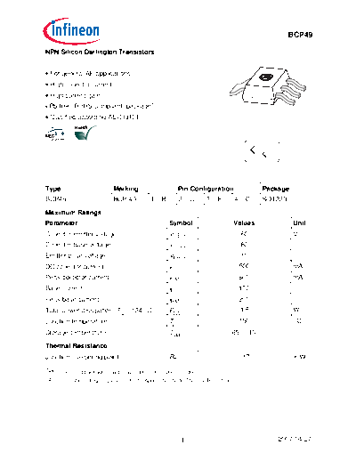 Infineon bcp49  . Electronic Components Datasheets Active components Transistors Infineon bcp49.pdf