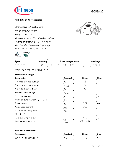 Infineon bcp69-25  . Electronic Components Datasheets Active components Transistors Infineon bcp69-25.pdf