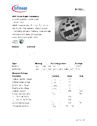 Infineon bcr523series  . Electronic Components Datasheets Active components Transistors Infineon bcr523series.pdf