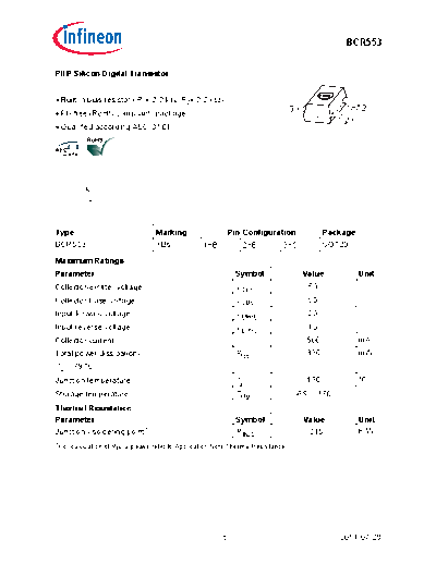 Infineon bcr553  . Electronic Components Datasheets Active components Transistors Infineon bcr553.pdf