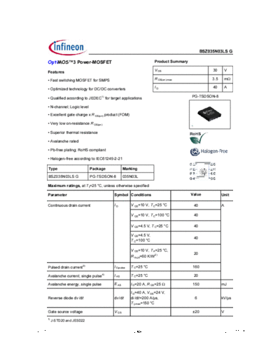 Infineon bsz035n03lsg rev1.3  . Electronic Components Datasheets Active components Transistors Infineon bsz035n03lsg_rev1.3.pdf