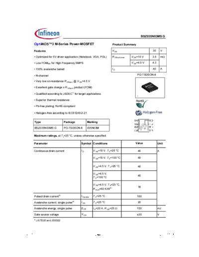 Infineon bsz035n03msg rev1.6  . Electronic Components Datasheets Active components Transistors Infineon bsz035n03msg_rev1.6.pdf