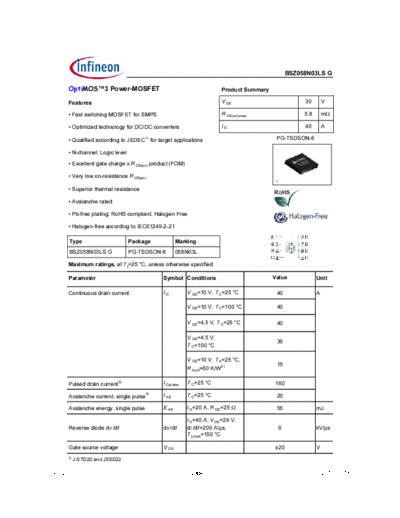 . Electronic Components Datasheets bsz058n03lsg rev2.0  . Electronic Components Datasheets Active components Transistors Infineon bsz058n03lsg_rev2.0.pdf