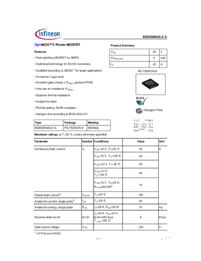 Infineon bsz050n03lsg rev2.0  . Electronic Components Datasheets Active components Transistors Infineon bsz050n03lsg_rev2.0.pdf