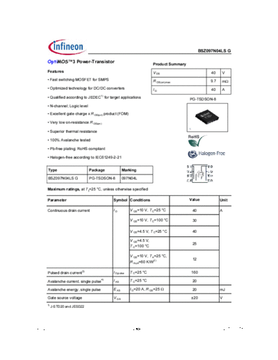 . Electronic Components Datasheets bsz097n04lsg rev2.0  . Electronic Components Datasheets Active components Transistors Infineon bsz097n04lsg_rev2.0.pdf