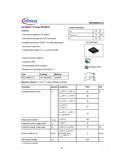 Infineon bsz100n03lsg rev2.0  . Electronic Components Datasheets Active components Transistors Infineon bsz100n03lsg_rev2.0.pdf