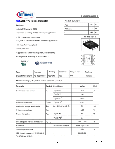 Infineon bsz120p03ns3eg2.1  . Electronic Components Datasheets Active components Transistors Infineon bsz120p03ns3eg2.1.pdf