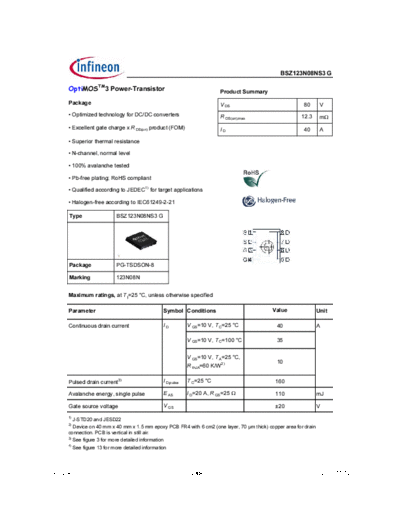 Infineon bsz123n08ns3g rev2.4  . Electronic Components Datasheets Active components Transistors Infineon bsz123n08ns3g_rev2.4.pdf