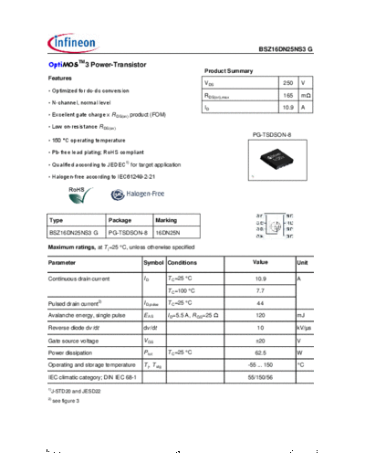 Infineon bsz16dn25ns3rev2.2  . Electronic Components Datasheets Active components Transistors Infineon bsz16dn25ns3rev2.2.pdf
