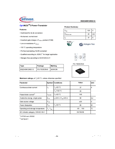 Infineon bsz240n12ns3rev2.0  . Electronic Components Datasheets Active components Transistors Infineon bsz240n12ns3rev2.0.pdf
