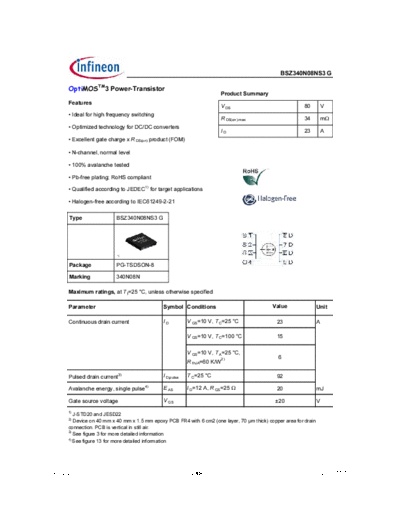 Infineon bsz340n08ns3g rev2.2  . Electronic Components Datasheets Active components Transistors Infineon bsz340n08ns3g_rev2.2.pdf