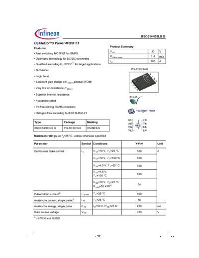 Infineon bsc014n03ls rev1.3  . Electronic Components Datasheets Active components Transistors Infineon bsc014n03ls_rev1.3.pdf