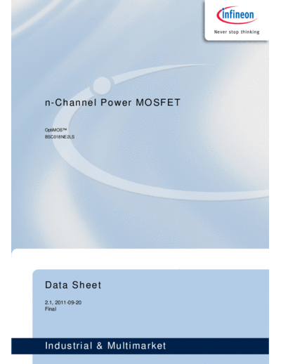 Infineon bsc018ne2ls rev2.1  . Electronic Components Datasheets Active components Transistors Infineon bsc018ne2ls_rev2.1.pdf