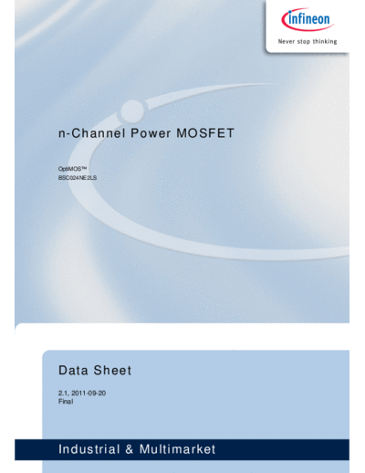 . Electronic Components Datasheets bsc024ne2ls rev2.1  . Electronic Components Datasheets Active components Transistors Infineon bsc024ne2ls_rev2.1.pdf